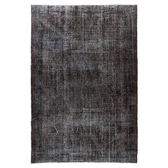 Vintage Handmade Rug Over-dyed in Charcoal Gray Color, Great for Modern Interiors