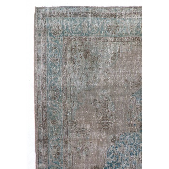 Handmade Vintage Turkish Medallion Wool Area Rug Over-Dyed in Gray Handmade Vintage Turkish Medallion Wool Area Rug Over-Dyed in Gray