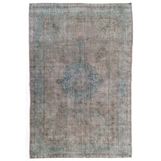 Handmade Vintage Turkish Medallion Wool Area Rug Over-Dyed in Gray Handmade Vintage Turkish Medallion Wool Area Rug Over-Dyed in Gray
