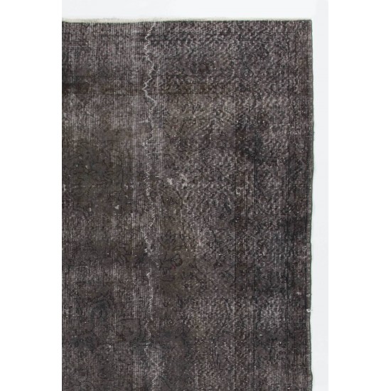 Hand-Knotted Distressed Vintage Turkish Rug Overdyed in Gray Color