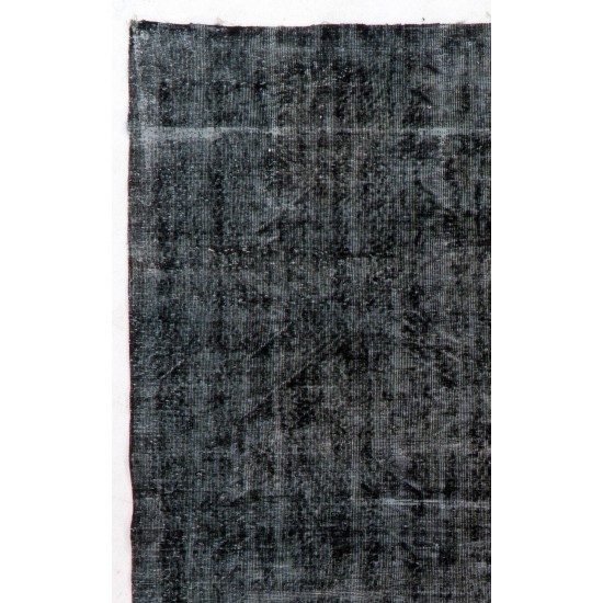 Hand-Knotted Distressed Vintage Rug Over-dyed in Black for Modern Interiors