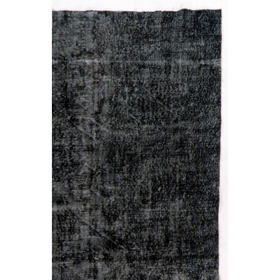 Abstract, Distressed Vintage Rug Overdyed in Gray & Black Color