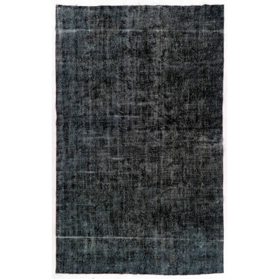 Hand-Knotted Distressed Vintage Rug Over-dyed in Black for Modern Interiors