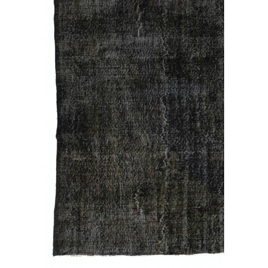 Abstract, Distressed Vintage Rug Overdyed in Charcoal Gray Color Abstract, Distressed Vintage Rug Overdyed in Charcoal Gray Color
