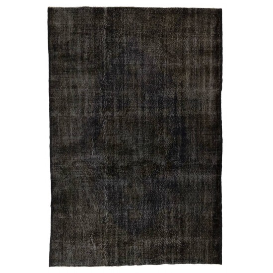 Abstract, Distressed Vintage Rug Overdyed in Charcoal Gray Color Abstract, Distressed Vintage Rug Overdyed in Charcoal Gray Color