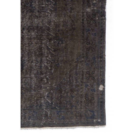 Handmade Turkish Vintage Area Rug Over-Dyed in Gray for Modern Interiors