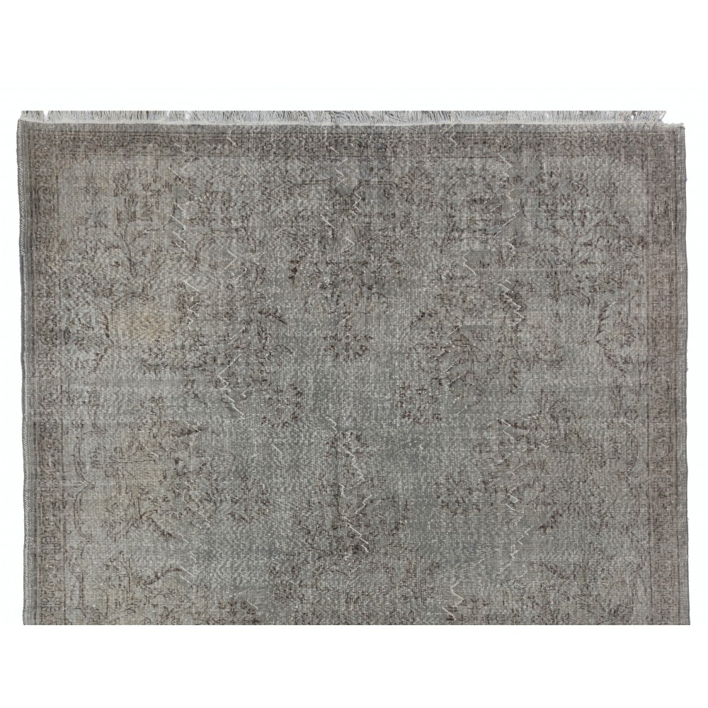 Gray Color Overdyed Handmade Vintage Turkish Rug