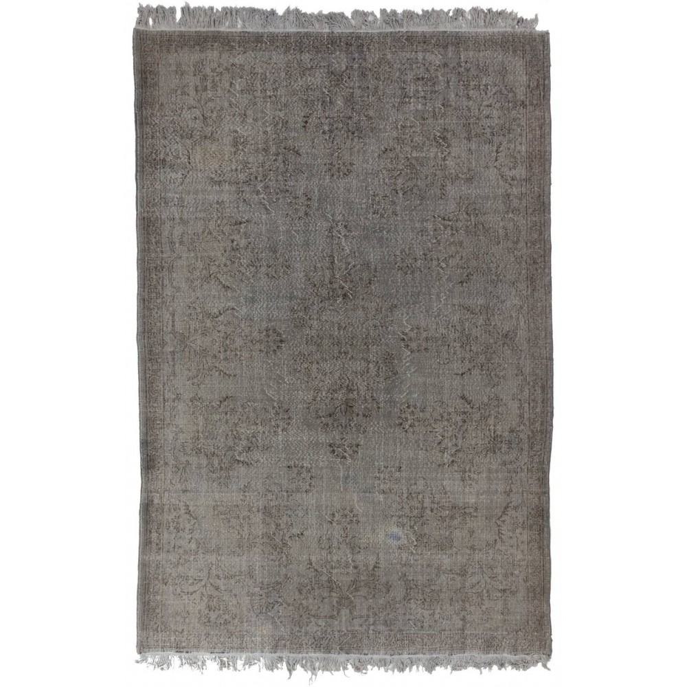 Gray Color Overdyed Handmade Vintage Turkish Rug