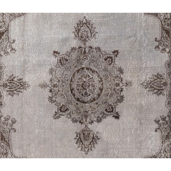 Vintage Turkish Wool Rug Redyed in Gray Color