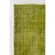 Distressed Vintage Handmade Turkish Rug Over-dyed in Green Color. Woolen Floor Covering