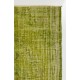 Distressed Vintage Handmade Turkish Rug Over-dyed in Green Color. Woolen Floor Covering