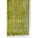 Distressed Vintage Handmade Turkish Rug Over-dyed in Green Color. Woolen Floor Covering