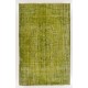 Distressed Vintage Handmade Turkish Rug Over-dyed in Green Color. Woolen Floor Covering