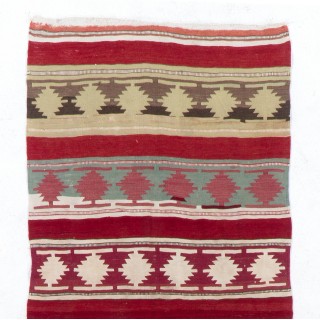 Hand-woven Vintage Anatolian Runner Kilim (Flat-weave) with Geometric Design Hand-woven Vintage Anatolian Runner Kilim (Flat-weave) with Geometric Design