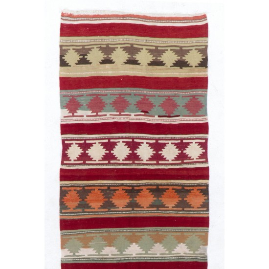 Hand-woven Vintage Anatolian Runner Kilim (Flat-weave) with Geometric Design