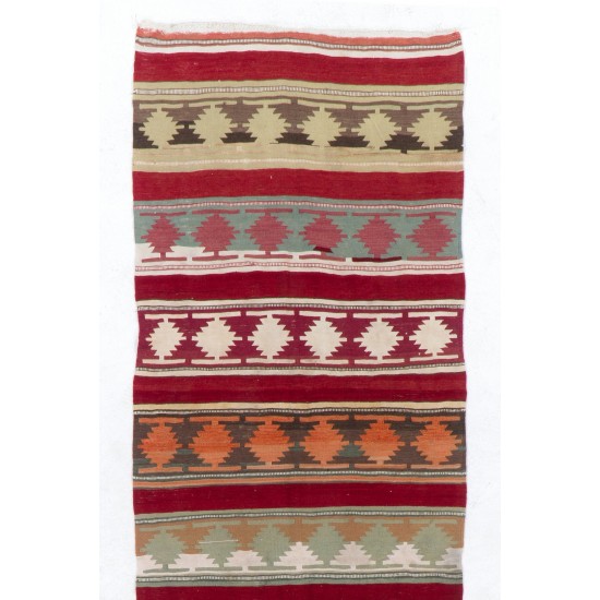 Hand-woven Vintage Anatolian Runner Kilim (Flat-weave) with Geometric Design Hand-woven Vintage Anatolian Runner Kilim (Flat-weave) with Geometric Design