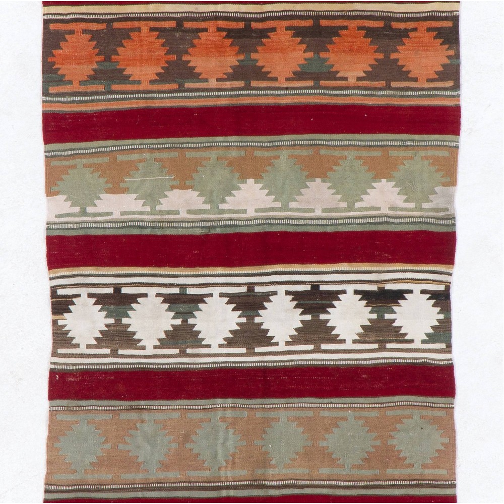Hand-woven Vintage Anatolian Runner Kilim (Flat-weave) with Geometric Design