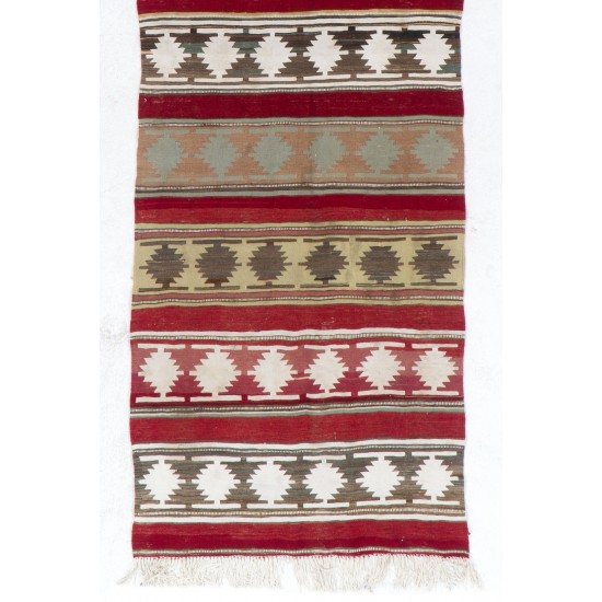 Hand-woven Vintage Anatolian Runner Kilim (Flat-weave) with Geometric Design Hand-woven Vintage Anatolian Runner Kilim (Flat-weave) with Geometric Design