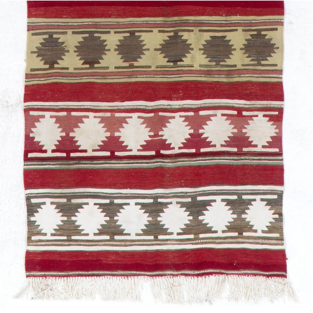 Hand-woven Vintage Anatolian Runner Kilim (Flat-weave) with Geometric Design