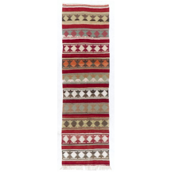 Hand-woven Vintage Anatolian Runner Kilim (Flat-weave) with Geometric Design Hand-woven Vintage Anatolian Runner Kilim (Flat-weave) with Geometric Design