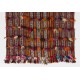 Banded Tribal Vintage Turkish Kilim (Flat-weave) with Wool-Cotton Poms