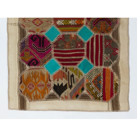 Eastern HANDMADE Patchwork Rug Made from Vintage Village Kilim Rugs