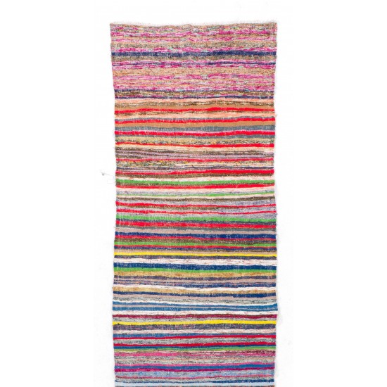 'Adjustable' Vintage Handwoven Cotton Rag Runner, Flat-Weave Kilim