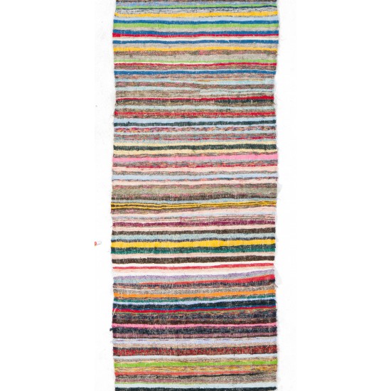 'Adjustable' Vintage Handwoven Cotton Rag Runner, Flat-Weave Kilim