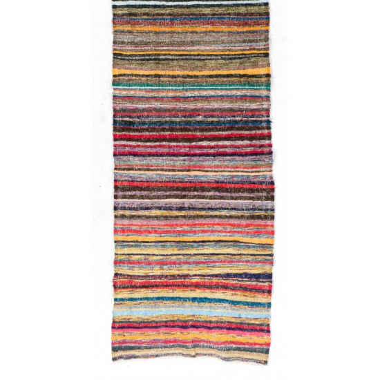 'Adjustable' Vintage Handwoven Cotton Rag Runner, Flat-Weave Kilim