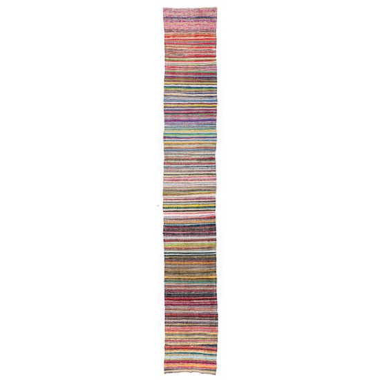 'Adjustable' Vintage Handwoven Cotton Rag Runner, Flat-Weave Kilim