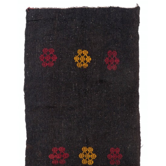 Hand-woven Vintage Anatolian Runner (Flat-weave), Natural Black Goat Wool Kilim