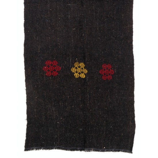 Hand-woven Vintage Anatolian Runner (Flat-weave), Natural Black Goat Wool Kilim