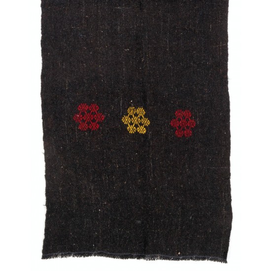 Hand-woven Vintage Anatolian Runner (Flat-weave), Natural Black Goat Wool Kilim Hand-woven Vintage Anatolian Runner (Flat-weave), Natural Black Goat Wool Kilim