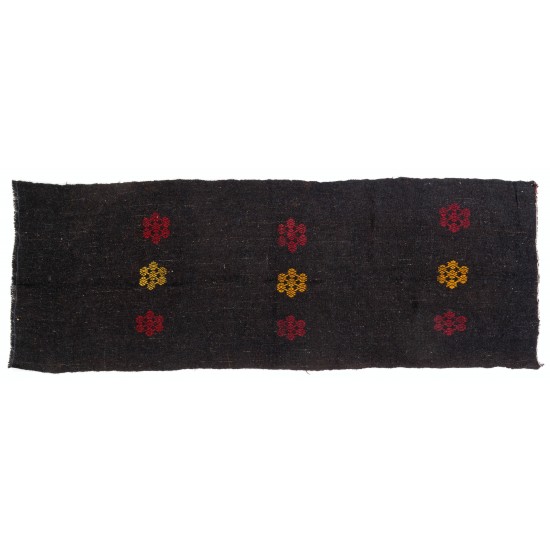 Hand-woven Vintage Anatolian Runner (Flat-weave), Natural Black Goat Wool Kilim