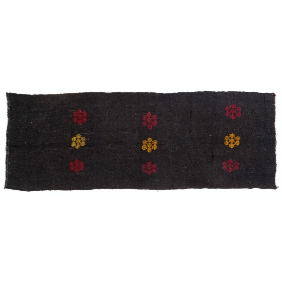 Hand-woven Vintage Anatolian Runner (Flat-weave), Natural Black Goat Wool Kilim Hand-woven Vintage Anatolian Runner (Flat-weave), Natural Black Goat Wool Kilim