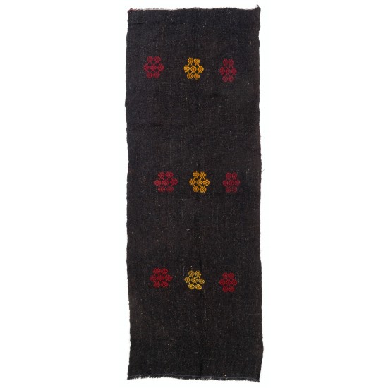 Hand-woven Vintage Anatolian Runner (Flat-weave), Natural Black Goat Wool Kilim