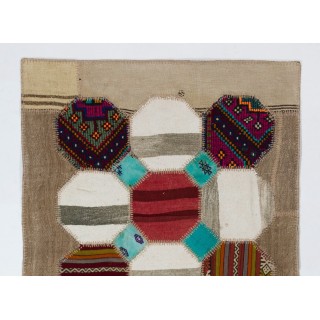Anatolian Hexagon Design Patchwork Rug Made from Vintage Village Kilim Rugs Anatolian Hexagon Design Patchwork Rug Made from Vintage Village Kilim Rugs