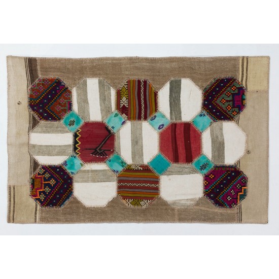Anatolian Hexagon Design Patchwork Rug Made from Vintage Village Kilim Rugs Anatolian Hexagon Design Patchwork Rug Made from Vintage Village Kilim Rugs