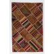 Vintage Handmade Turkish Patchwork Kilim Rug (flat-weave) with Tribal Flair in Very Good Condition