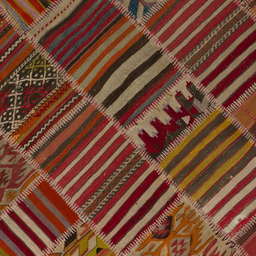 Vintage Turkish Patchwork Kilim, Handmade Colorful Geometric Flatweave Rug Vintage Turkish Patchwork Kilim, Handmade Colorful Geometric Flatweave Rug