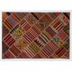 Vintage Handmade Turkish Patchwork Kilim Rug (flat-weave) with Tribal Flair in Very Good Condition