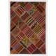 Vintage Handmade Turkish Patchwork Kilim Rug (flat-weave) with Tribal Flair in Very Good Condition