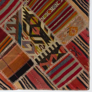 Vintage Turkish Patchwork Kilim, Handmade Colorful Geometric Flatweave Rug
