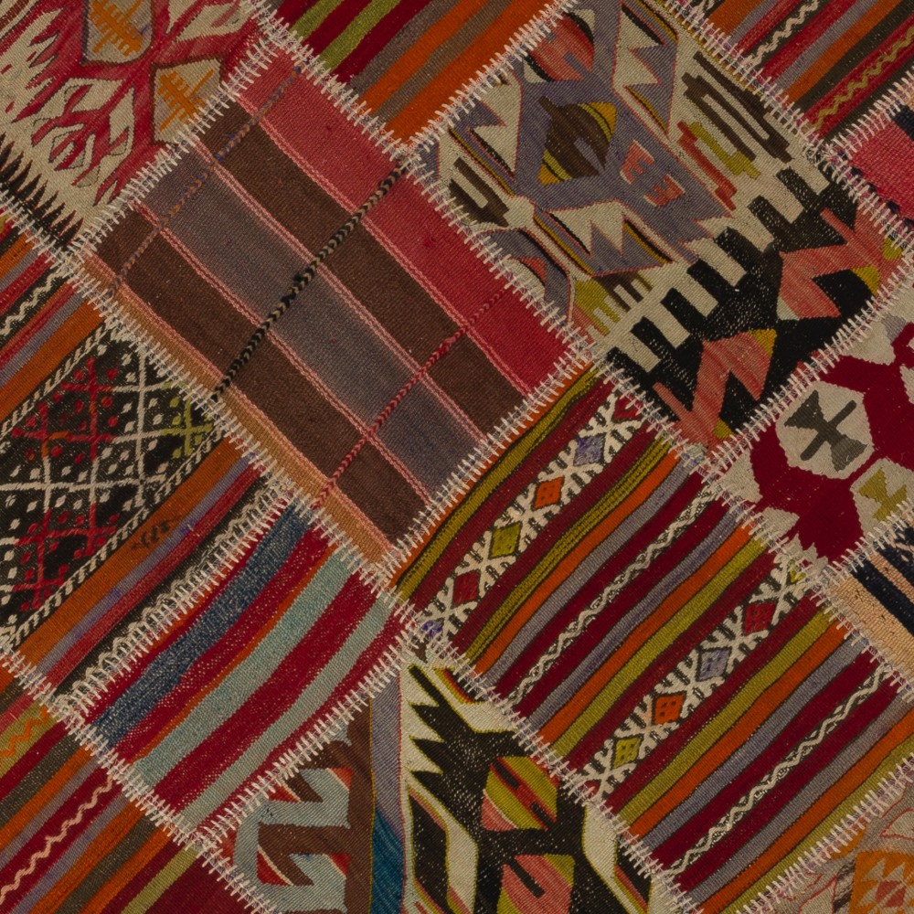 Vintage Turkish Patchwork Kilim, Handmade Colorful Geometric Flatweave Rug Vintage Turkish Patchwork Kilim, Handmade Colorful Geometric Flatweave Rug