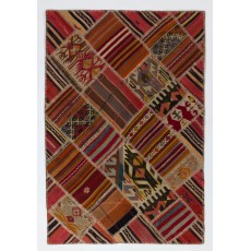 Vintage Handmade Turkish Patchwork Kilim Rug (flat-weave) with Tribal Flair