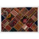 Vintage Handmade Turkish Patchwork Kilim Rug (flat-weave) with Tribal Flair in Very Good Condition