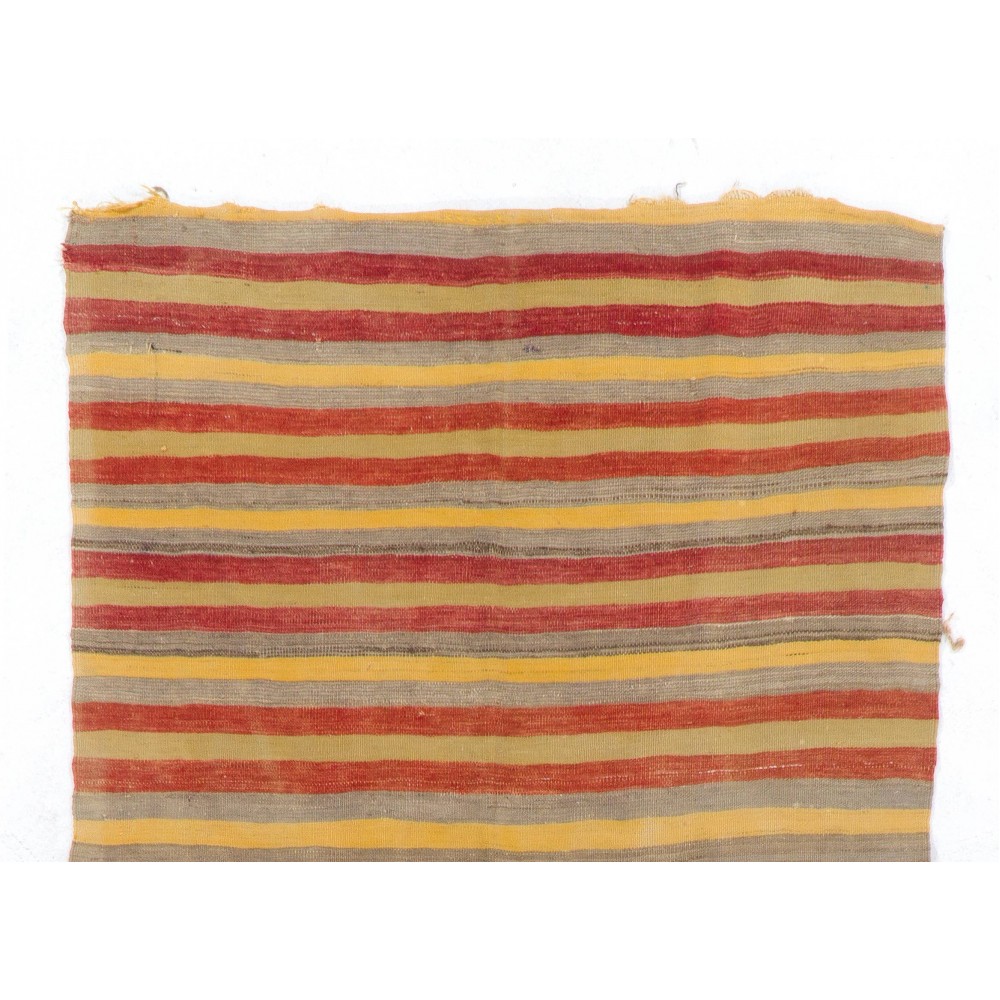 Striped Nomadic Kilim Runner in Yellow, Red and Gray Stripes, '100% Wool'