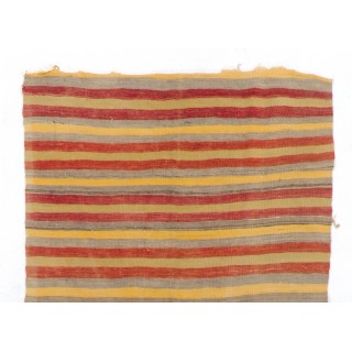 Striped Nomadic Kilim Runner in Yellow, Red and Gray Stripes, '100% Wool'
