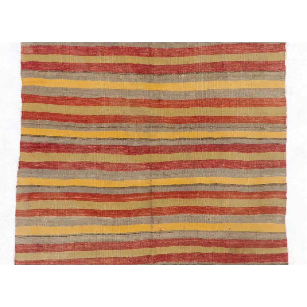 Striped Nomadic Kilim Runner in Yellow, Red and Gray Stripes, '100% Wool'