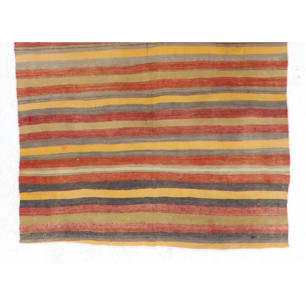 Striped Nomadic Kilim Runner in Yellow, Red and Gray Stripes, '100% Wool'